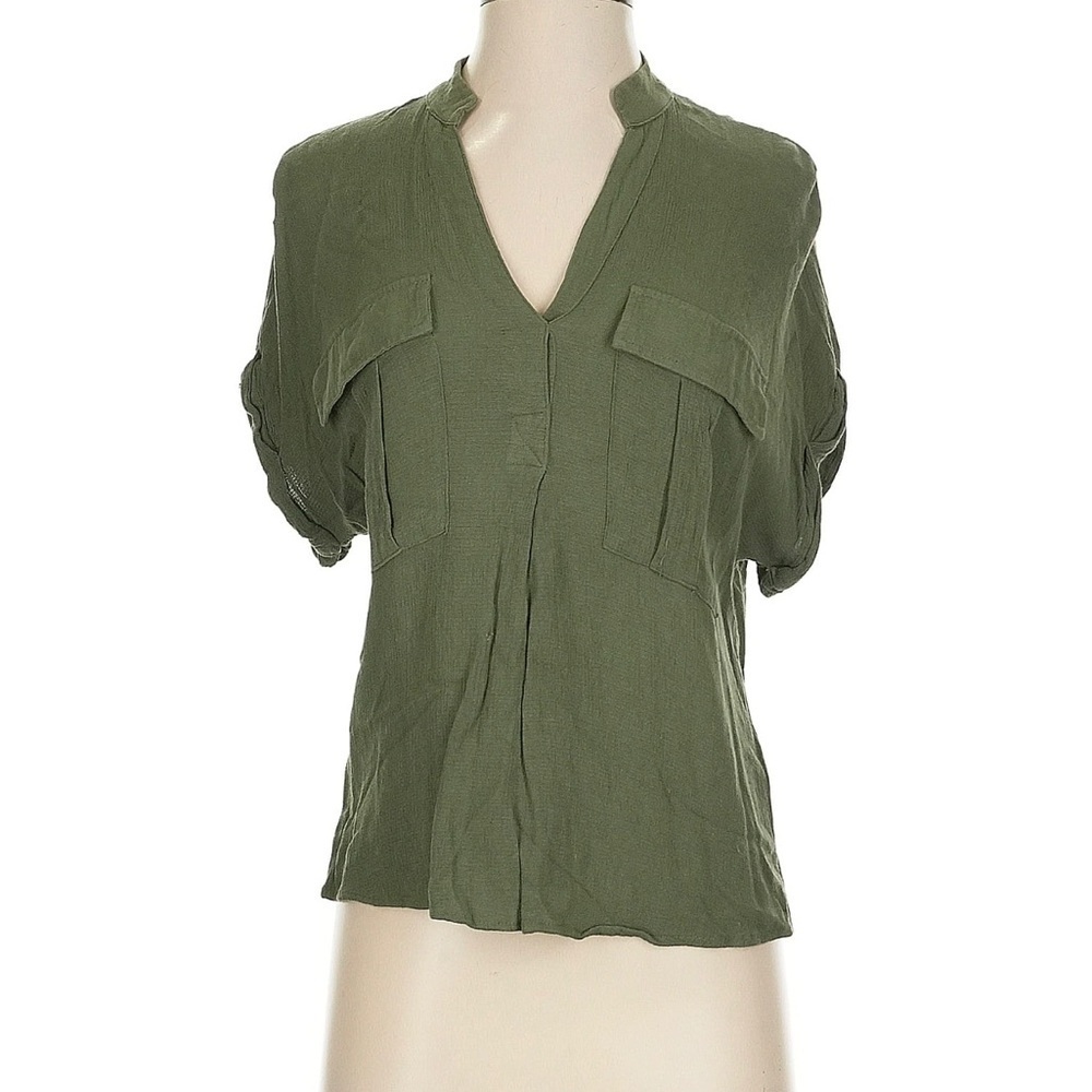 Anthropologie Green Relaxed Pleated Blouse